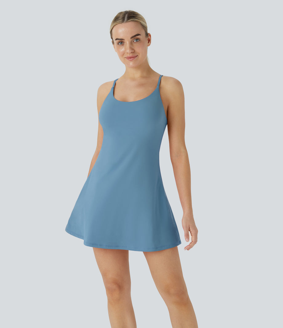 SoftlyZero™ Plush Backless Active Dress - Warm Mid Blue