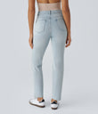Halara Flex™ High Waisted Pockets Straight Leg Washed Casual Jeans - Light Azure Denim