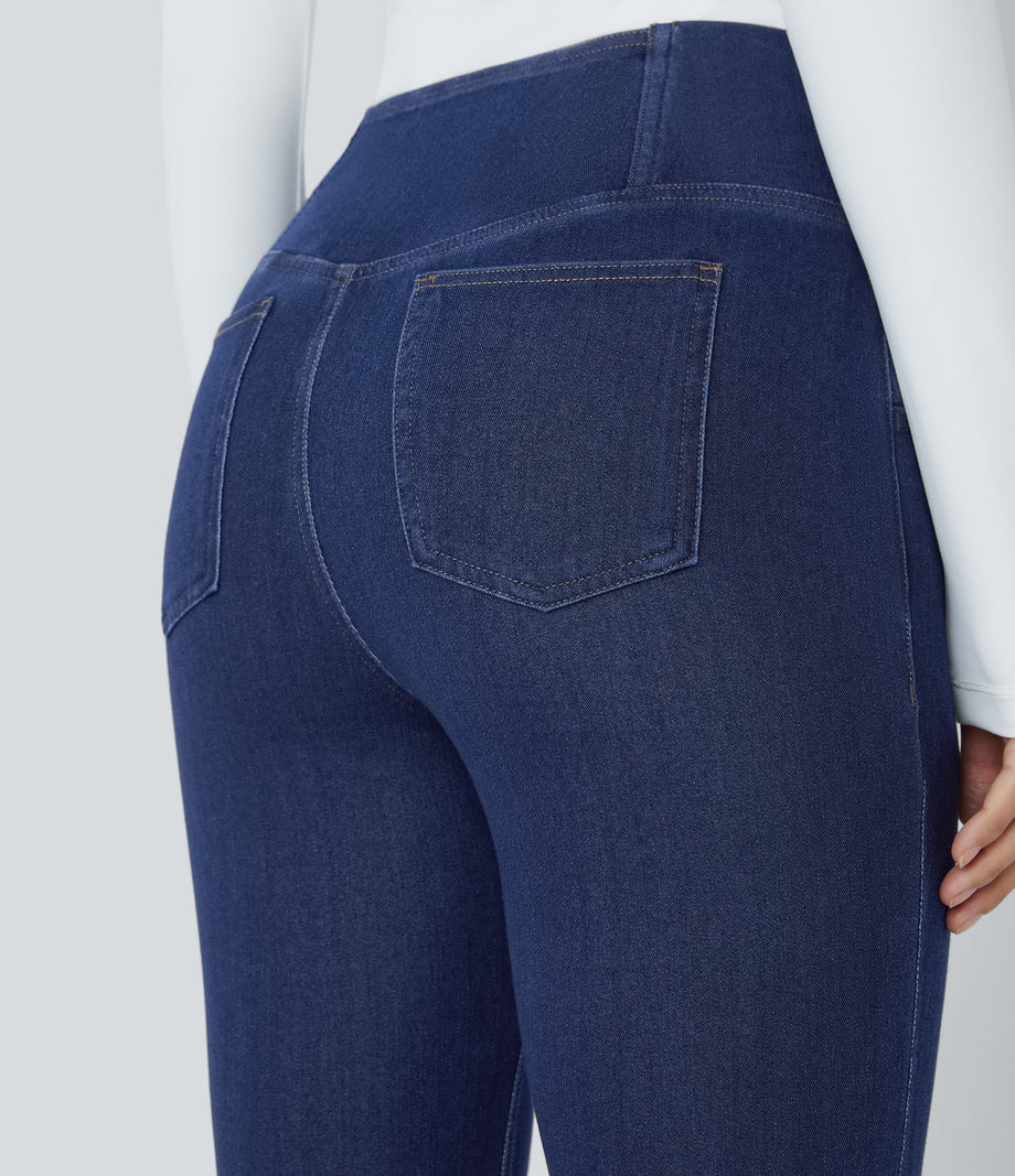 Halara Flex™ High Waisted Crossover Pocket Cool Touch Washed Casual Jeans - Gloomy Blue Denim