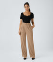 Halara Flex™ High Waisted Zipper Pocket Shirred Straight Leg Work Pants - Cartouche