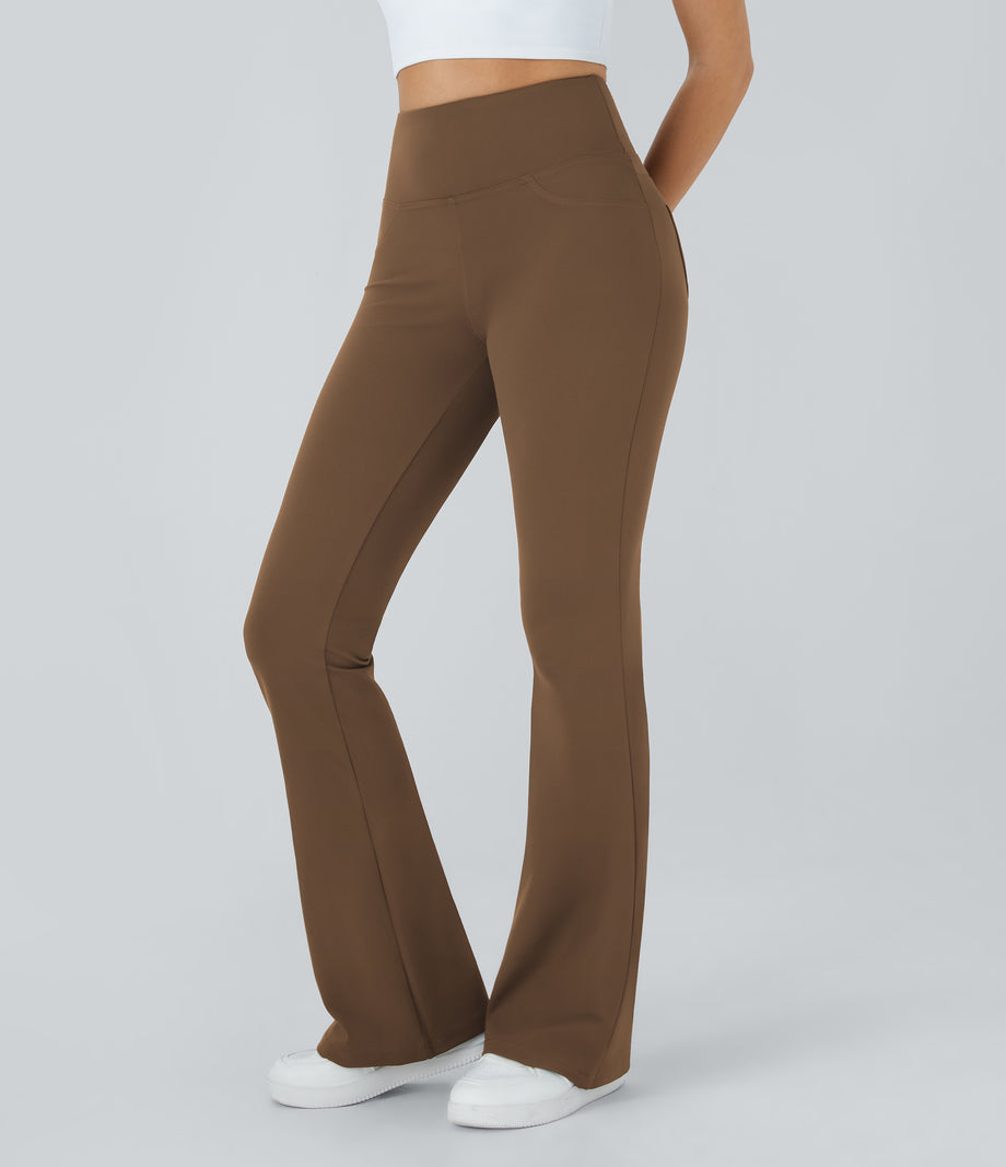 DayStretch High Waisted Pocket Flare Yoga Leggings - Sepia
