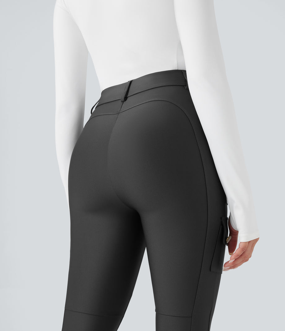 High Waisted Sheen 7/8 Leggings with Pockets - Black Oyster