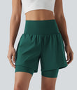 SoftlyZero™ Airy Super High Waisted 2-in-1 Cool Touch Yoga Shorts 7'' with Pockets - Forest Biome