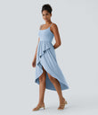 Breezeful™ High Low 2-Piece Pocket Flowy Midi Quick Dry Casual Dress - Thin Ice Blue