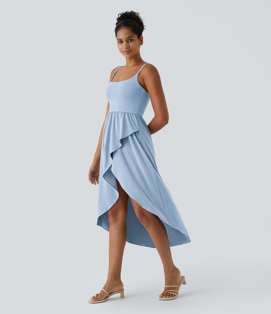Breezeful™ High Low 2-Piece Pocket Flowy Midi Quick Dry Casual Dress - Thin Ice Blue