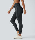 High Waisted Drawstring Striped Yoga Leggings with Pockets - Steel Stripe