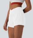 SoftlyZero™ Airy Crossover High Waisted 2-in-1 Cool Touch Yoga Shorts 3'' with Pockets - White