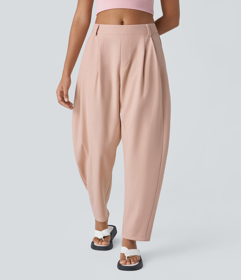 Mid Rise Pocket Barrel Leg Baggy Work Pants - Frosty Grapefruit Orange