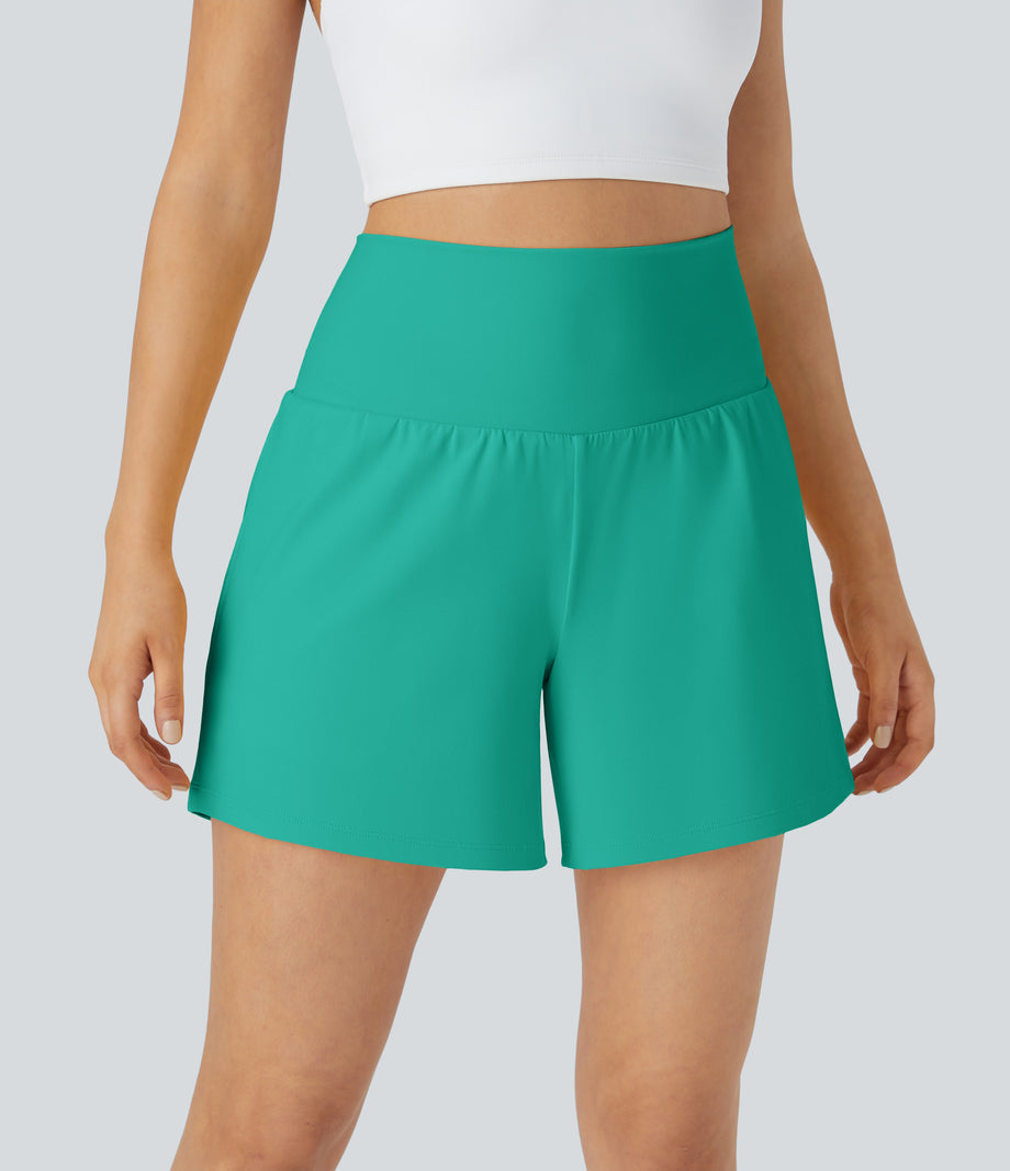 SoftlyZero™ Airy Super High Waisted 2-in-1  Cool Touch Yoga Shorts 5'' with Pockets-Longer Length - Waterfall