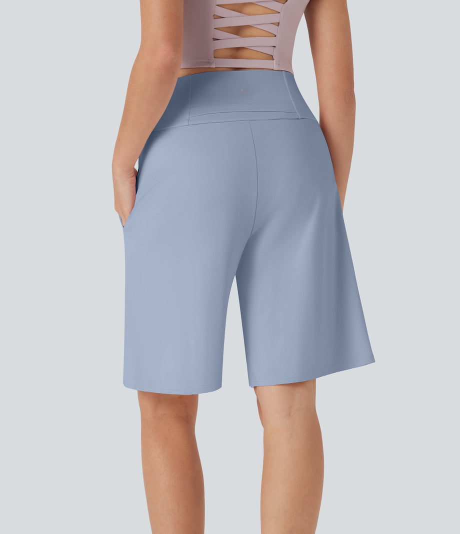 SoftlyZero™ Airy High Waisted Pockets Cool Touch Yoga Bermuda Shorts - Skyway