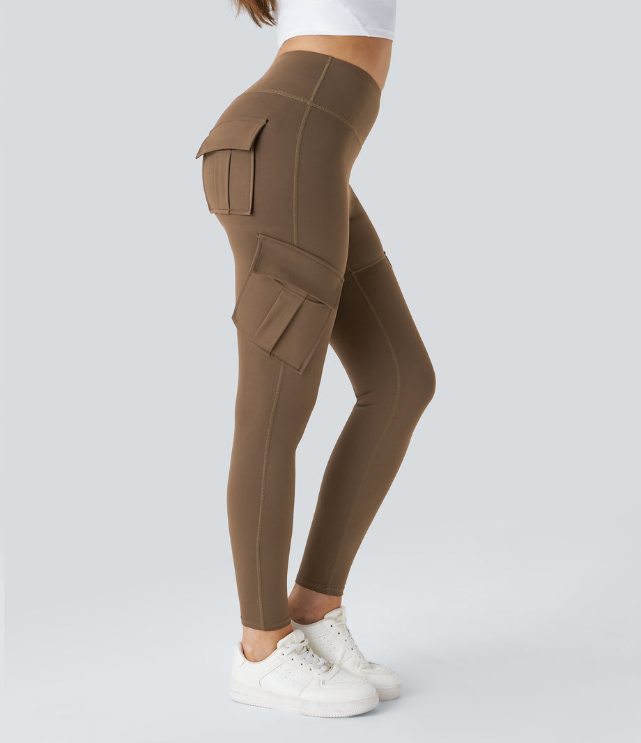 DayStretch High Waisted Cargo Pocket Skinny Yoga Leggings - Sepia