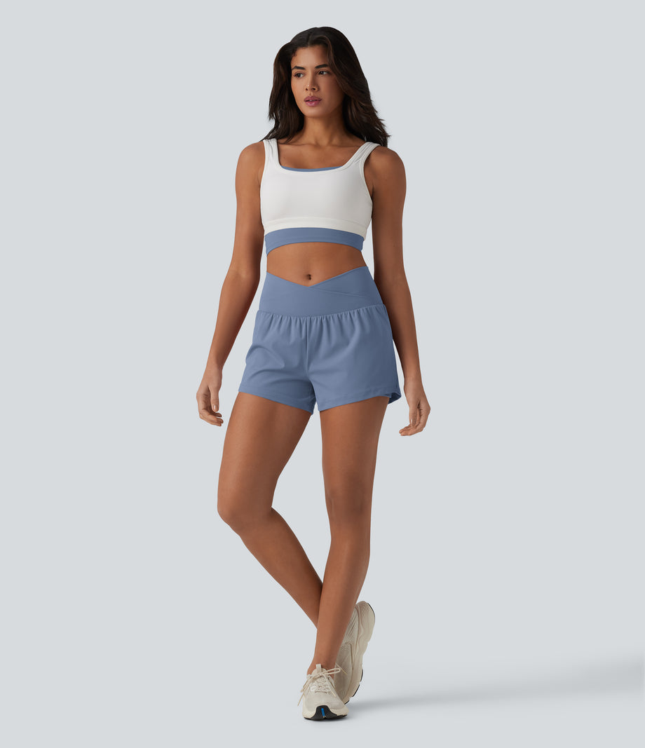 SoftlyZero™ Airy Crossover High Waisted 2-in-1 Cool Touch Yoga Shorts 3'' with Pockets - Infinity