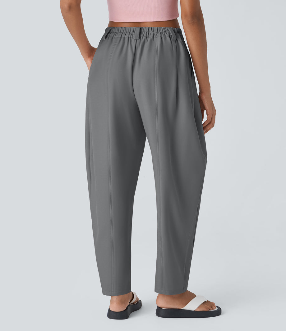 Mid Rise Pocket Barrel Leg Baggy Work Pants - Poppy Seed