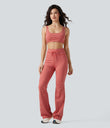 High Waisted Drawstring Stripe Flare Yoga Pants with Pockets - Sunset Coral