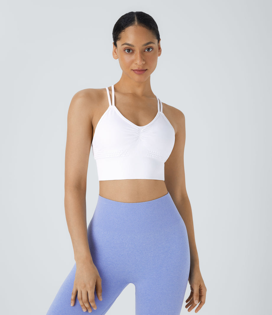 OneForm Seamless Flow Low Support Ruched Double Straps Sports Bra A-D Cups - White