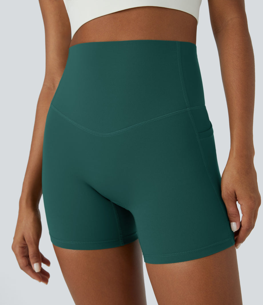 Halara UltraSculpt™ High Waisted Tummy Control Side Pocket Shaping Training Biker Shorts 5'' - June Bug