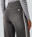 Halara Flex™ High Waisted Stripe Wide Leg Flowy Washed Casual Jeans with Pockets - Iron Gate Denim
