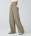 High Waisted Pocket Straight Leg Baggy Mop Corduroy Casual Pants - Crockery