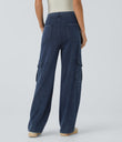Halara Flex™ Mid Rise Pockets Straight Leg Casual Cargo Jeans - Washed Denim Navy Blue