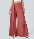 Breezeful™ High Waisted Shirred Tie Front & Back Wide Leg Flowy Quick Dry Casual Pants - Flame Red