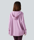 Hooded Cowl Neck Long Sleeve Thumb Hole Yoga Sports Top with Pockets - Orchid Bouquet