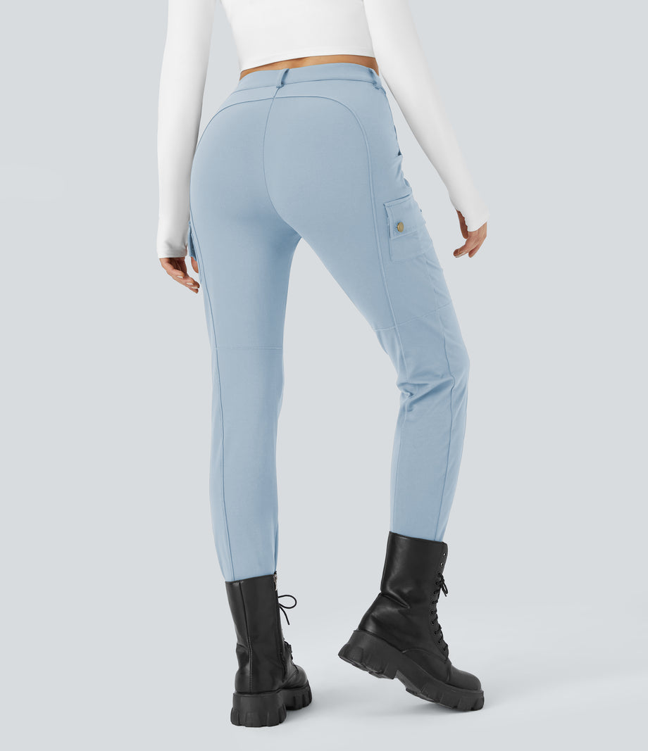 DayStretch High Waisted Zipper Pockets Solid Skinny Cargo Pants - Baby Blue
