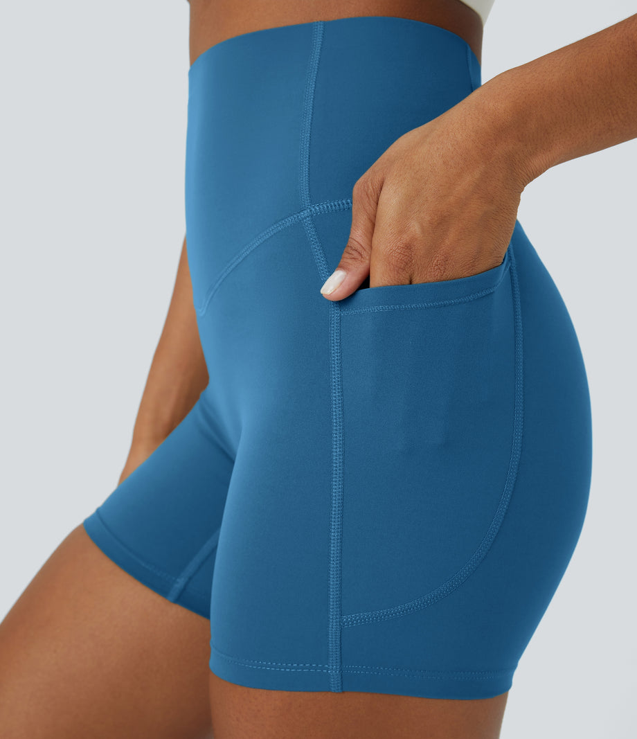 Halara UltraSculpt™ High Waisted Tummy Control Side Pocket Shaping Training Biker Shorts 5'' - Vallarta Blue