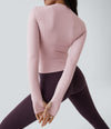 Solid Thumb Hole Yoga Sports Top - Pale Lilac