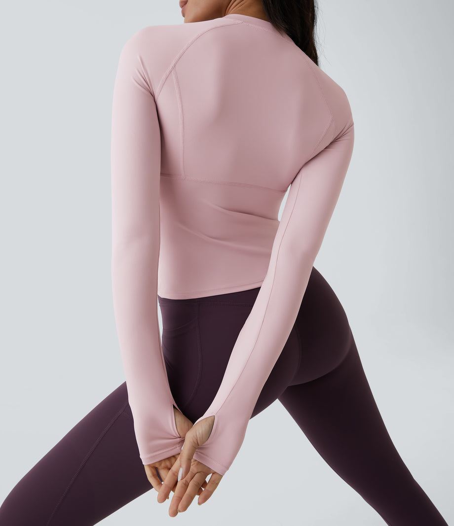 Solid Thumb Hole Yoga Sports Top - Pale Lilac