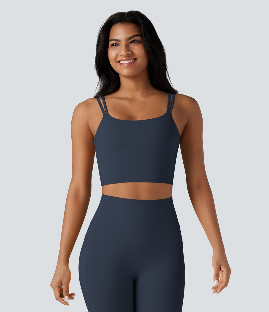 Halara UltraSculpt™ Double Straps Twisted Backless Cropped Yoga Tank Top - Carbon