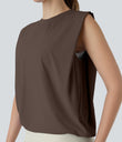 Round Neck Ruched Cool Touch Yoga Tank Top-UPF50+ - Chocolate Martini