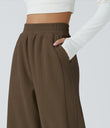 High Waisted Pocket Straight Leg Baggy Mop Corduroy Casual Pants - Dark Earthy Brown