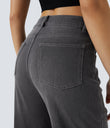 Halara Flex™ High Waisted Pockets Rolled Hem Wide Leg Washed Casual Jeans - Bright gray denim