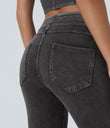 Halara Flex™ High Waisted Pocket Denim Capri Casual Leggings - Hemp Rope Black Denim