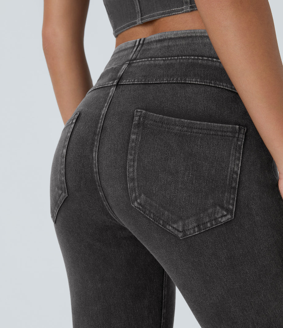 Halara Flex™ High Waisted Pocket Denim Capri Casual Leggings - Hemp Rope Black Denim