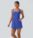 SoftlyZero™ Plush Cut Out Pocket 2-Piece Mini Yoga Active Dress - Lotus Blue