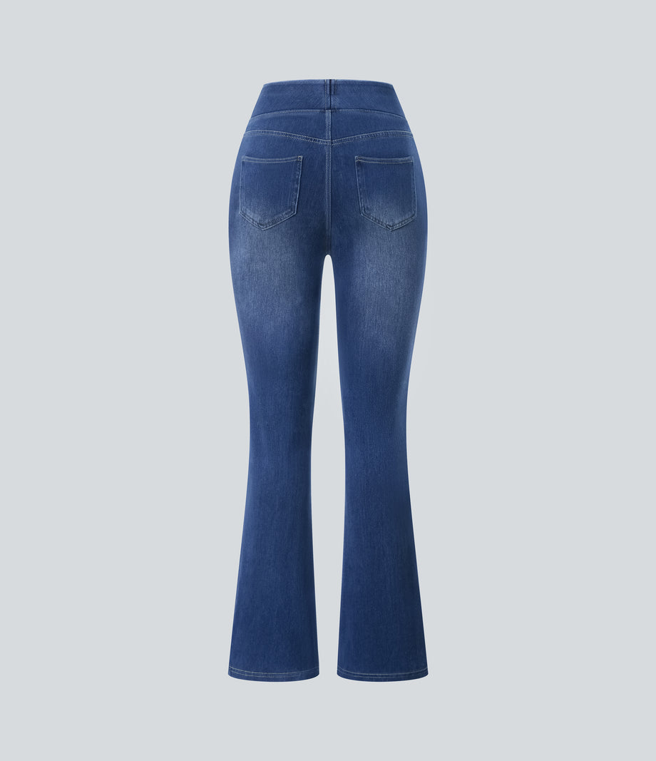 Halara Flex™ High Waisted Pockets Washed Casual Bootcut Jeans - Frost Blue Denim