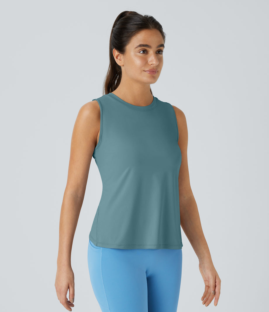 Cut Out Crossover Hem Solid Yoga Tank Top - Arctic