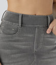 Halara Flex™ High Waisted Pockets Bodycon Washed Denim Casual Midi Skirt - Black Iron Gray Denim