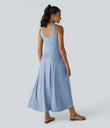 U Neck Flowy Maxi Casual Tank Dress - Cloudlight Blue