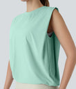 Round Neck Ruched Cool Touch Yoga Tank Top-UPF50+ - Honeydew