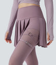 Breezeful™ High Waisted Pleated 2-in-1 Contrast Mesh Quick Dry Dance Stirrup Skirted Leggings with Pockets - Elderberry