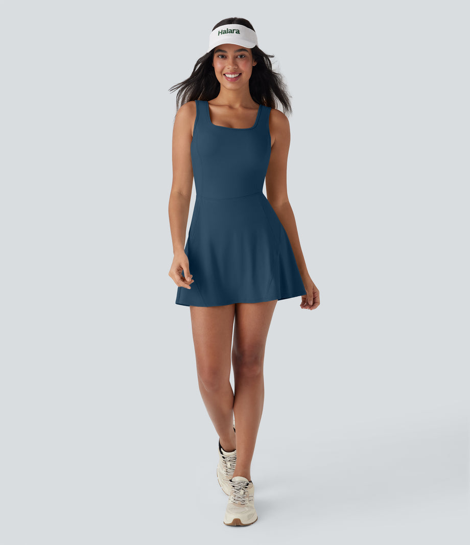 SoftlyZero™ Airy U Neck 2-in-1 Pocket Mini Cool Touch Dance Active Dress-Easy Peezy - Majolica Blue