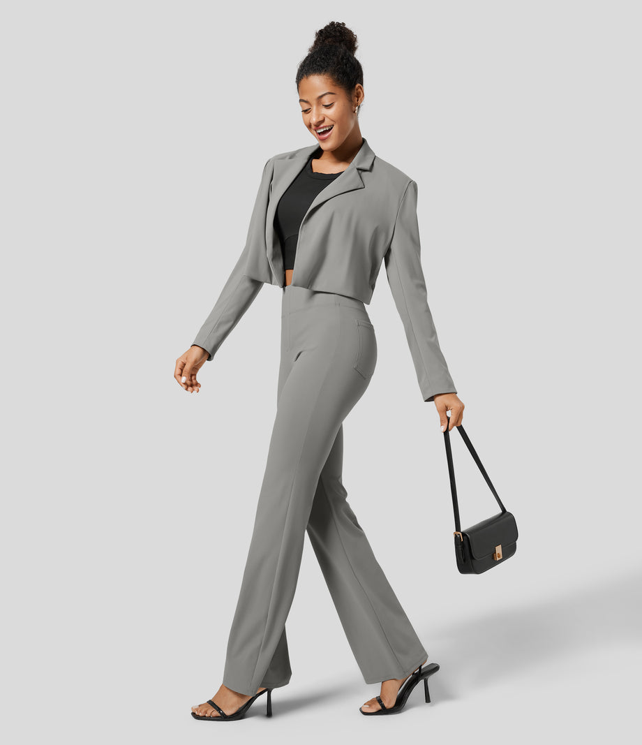 Halara Flex™ High Waisted Back Side Pocket Slight Flare Work Pants - Putty Gray