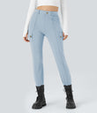 DayStretch High Waisted Zipper Pockets Solid Skinny Cargo Pants - Baby Blue