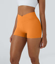 SoftlyZero™ High Waisted Crossover Plain Yoga Biker Shorts 3''-UPF50+ - Sunshine Orange