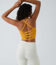 Crisscross Backless Built-in Bra Cropped Running Tank Top A-D Cups - Golden Yellow