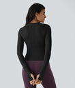 Solid Thumb Hole Yoga Sports Top - Black