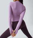 Solid Thumb Hole Yoga Sports Top - Plum Pink Purple