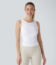 Round Neck Racerback Ruched Yoga Tank Top - Frost White